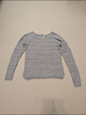 Aeropostale Heather Gray Open-Knit Crewneck Sweater